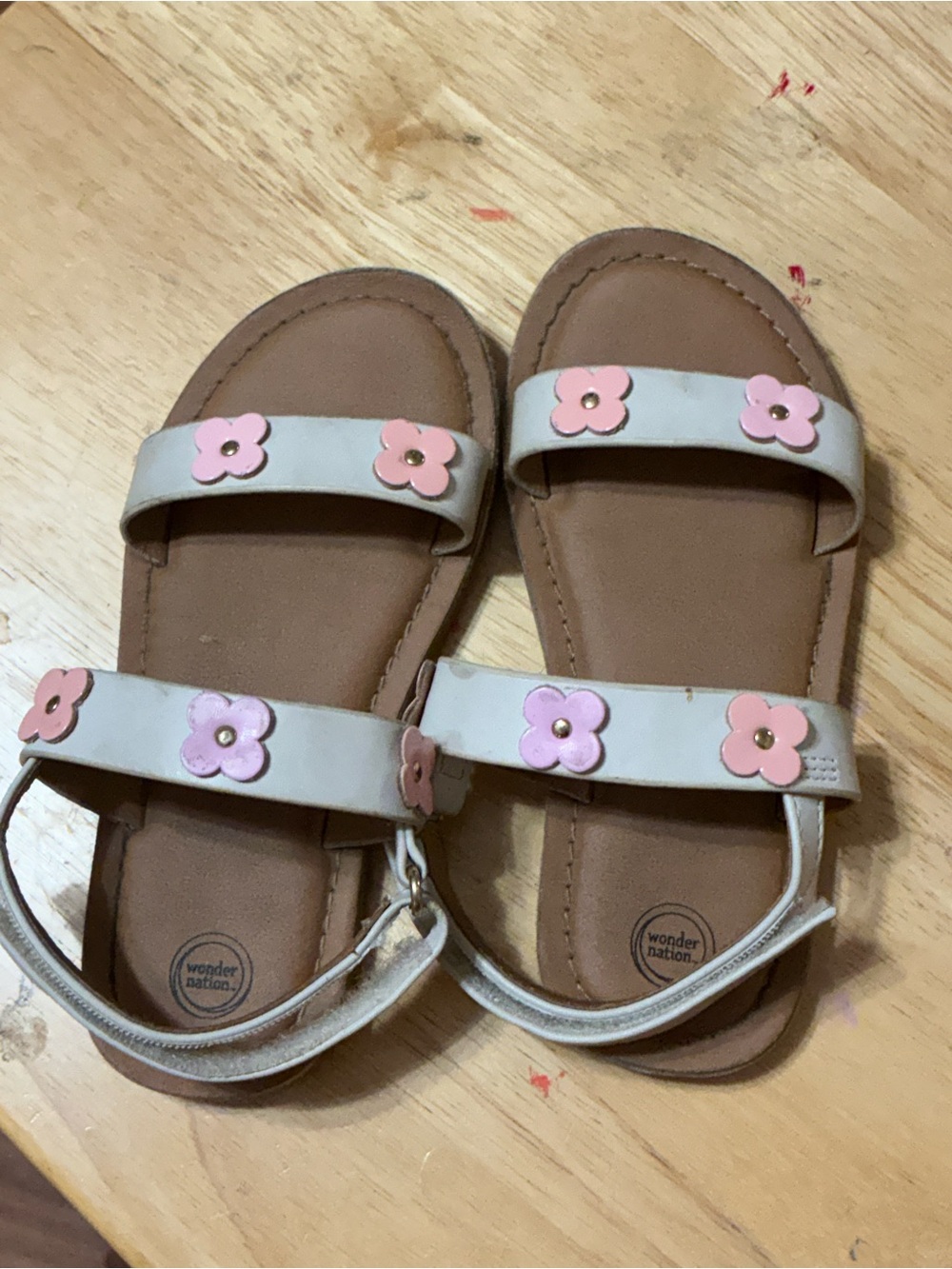 wonder nation White Sandals with Pink Flower Embellishments